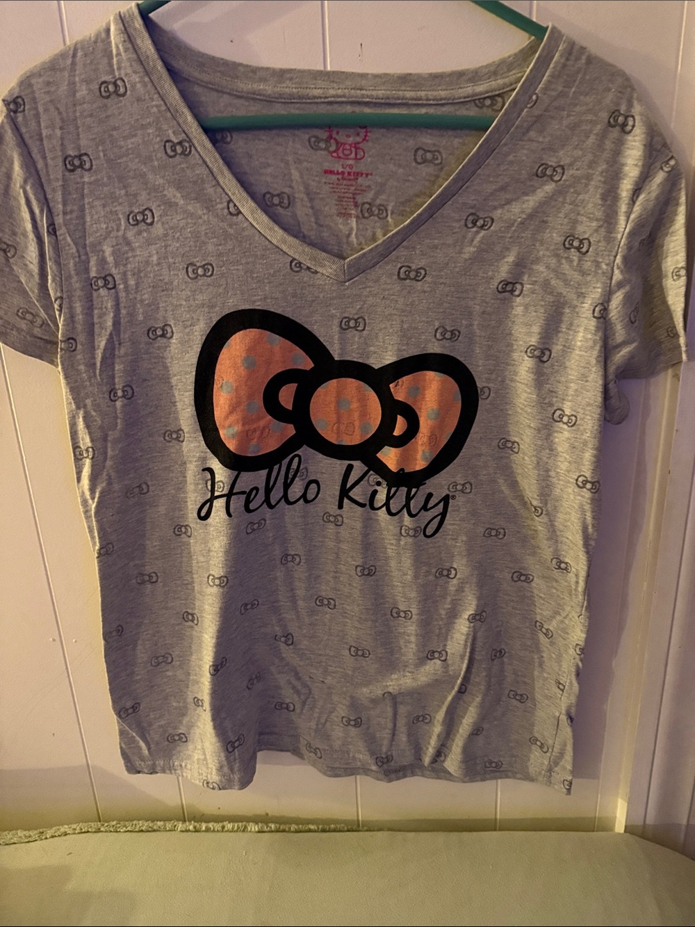 Hello Kitty Gray Tee with Pink Polka-Dot Bow